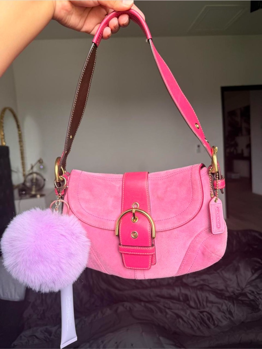 Coach Pink Soho Shoulder Bag with Gold Hardware